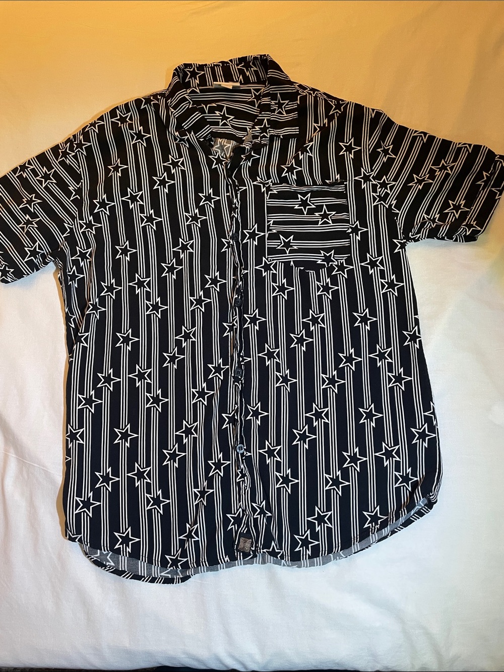 LuLaRoe Black Short-Sleeve Star & Stripe Button-Down Shirt
